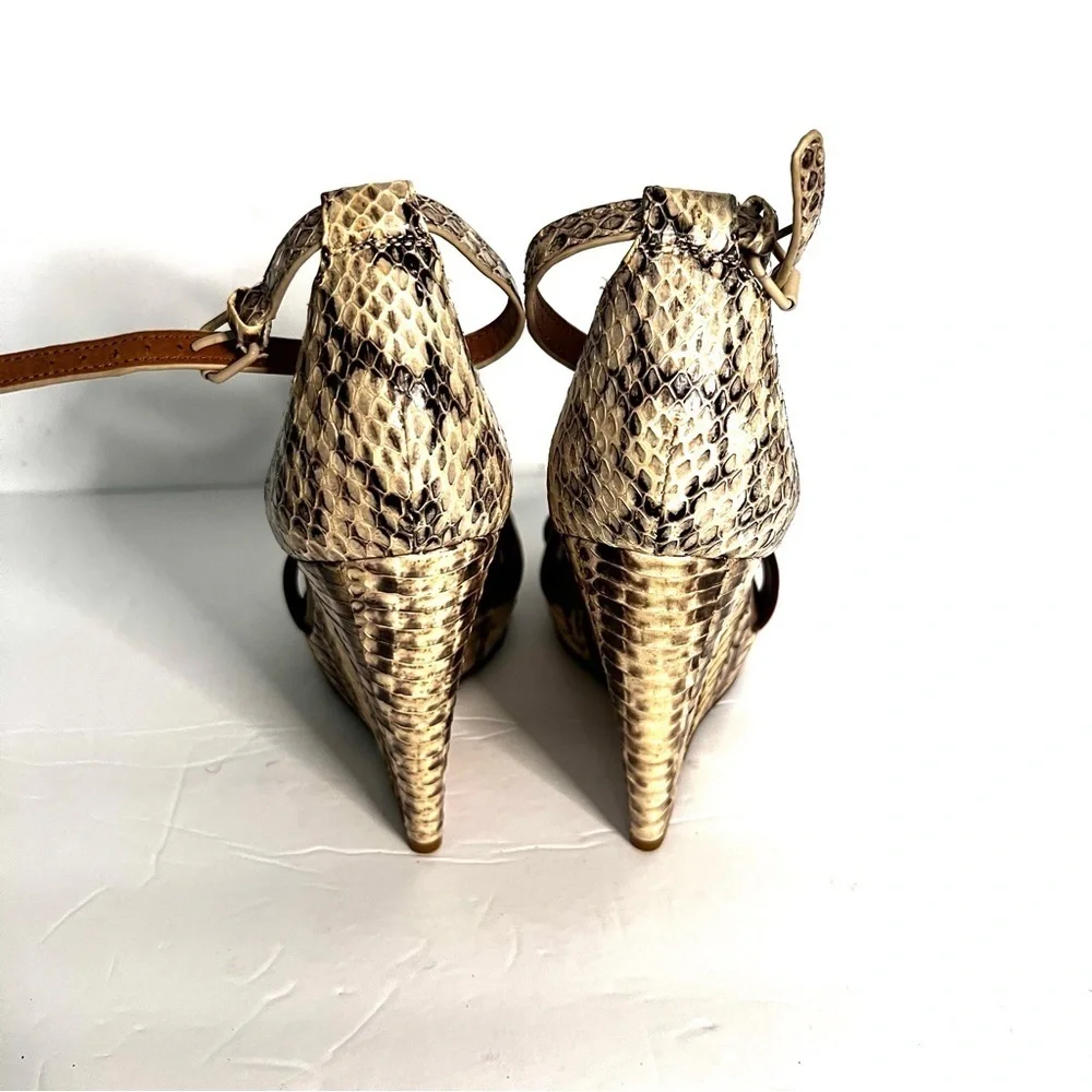 Tory Burch genuine snakeskin wedge brown leather heels